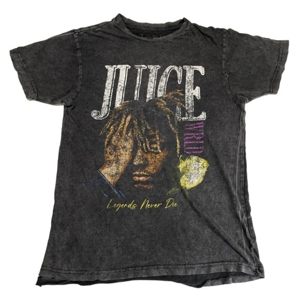 Juice WRLD Legends Never Die Acid Wash Graphic Tee Shirt Charcoal Small i1